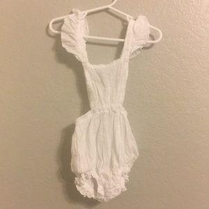 White Baby Girl Flutter-Sleeve Romper: 12 Months